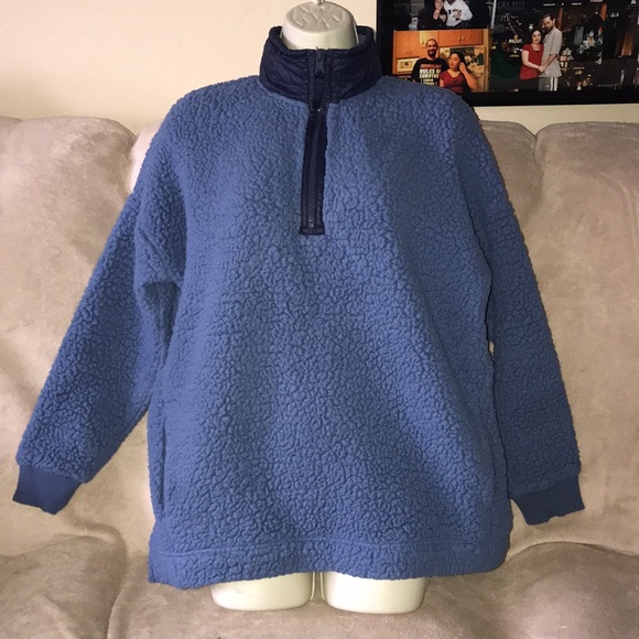 Aerie XS light and dark blue Sherpa pullover quarter zip 💕 - Picture 2 of 7
